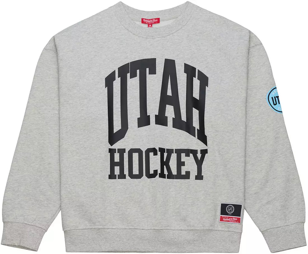 WOMEN'S Mitchell & Ness Utah Mammoth Grey Logo Crewneck Sweatshirt